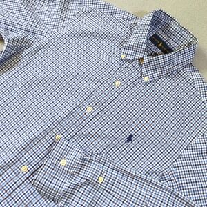 Ralph Lauren Mens Blue Gingham Check Button Down Shirt Medium Cotton Long Sleeve